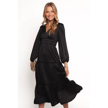 Imagem de Petal & Pup Vestido longo feminino Rowen de manga comprida, Preto, M