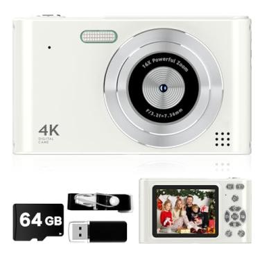 Imagem de Câmera digital infantil 1080p Vlog com 64 GB, cordão, zoom 16x, antivibração, leitor de cartão de 44 MP compacto portátil Point Shoot Digicam para crianças, adolescentes, meninas, meninos, Natal, Dia