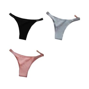 Imagem de Conjunto De 3 Calcinhas Femininas De Algodão, Tanga Sexy, Lingerie Ínt