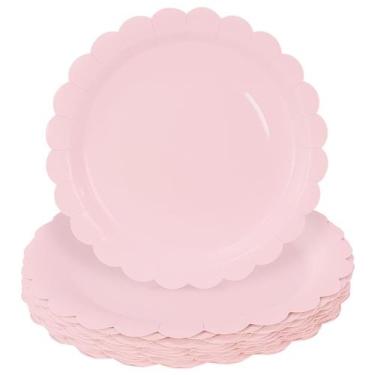 Imagem de Pratos de papel HEIPINIUYE rosa claro 23 cm descartáveis (50 unidades)