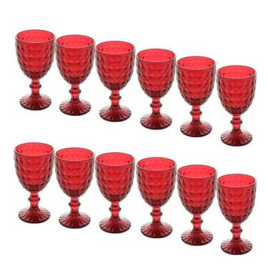 Imagem de Jogo 12 Taça de Vidro Água Suco Roman Vermelho Wolff 345ml