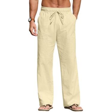 Imagem de Calças de linho casual Sailwind para homens, praia, verão, bege, amare
