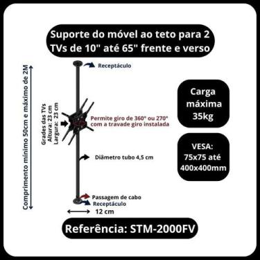 Imagem de Suporte teto ao móvel para 2 TVs, monitores 10" a 55" - Avatron Suport