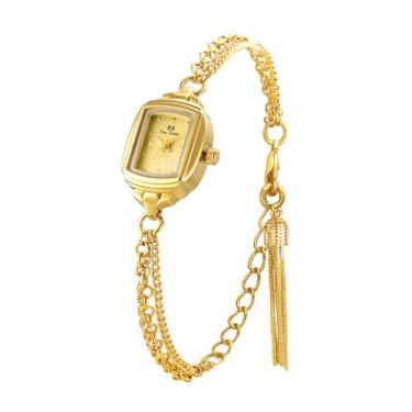 Imagem de Relógio feminino delicado prata ouro prata retângulo pérola mostrador borla relógio de quartzo ultra fino à prova d'água vestido feminino casual elegante analógico pulseira relógio de pulso, Dourado