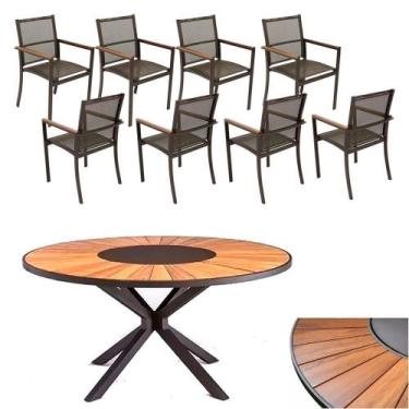 Imagem de Conjunto De Mesa Jantar 1,80m Zurick Madeira Pétalas 8 Poltronas Améli