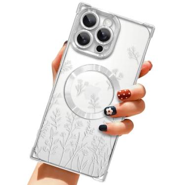 Imagem de LSL Capa para iPhone 15 Pro Max [compatível com MagSafe] Design de padrão floral macio TPU antiqueda à prova de choque protetora fina luxuosa com revestimento floral transparente - prata