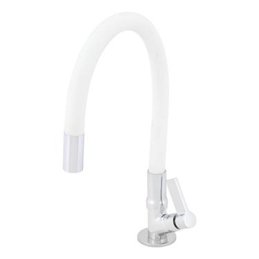 Imagem de Torneira Cozinha Bica Alta Flex Cromada Branca Delinia