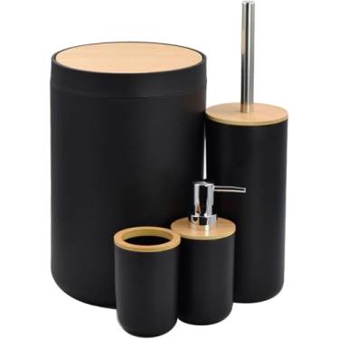 Imagem de Kit Conjunto para Banheiro Bambu 4 Peças (Preto)