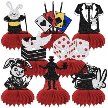 Imagem de Glitter 8 Pcs Magic Party Honeycomb Centerpieces,Carnival Circus Theme Birthday Party Table Decor,Magic Poker Casino Game Night Birthday Party Decoration Supplies Black Red