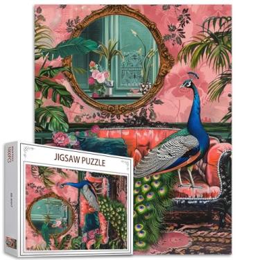 Imagem de Quebra-cabeças de animais 1000 peças para adultos, famílias (pavão, flores silvestres, plantas tropicais, sofá) peças se encaixam perfeitamente 40 x 70 cm desempenho emoldurável presente artístico de