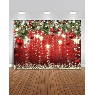 Imagem de Mocsicka Pano de fundo de Natal bola vermelha de Natal Feliz Natal decorações de festa para férias em família, Natal para fotografia adereços de cabine de fotos (vermelho, 3 x 2,4 m (304,8 x 243,8 cm)