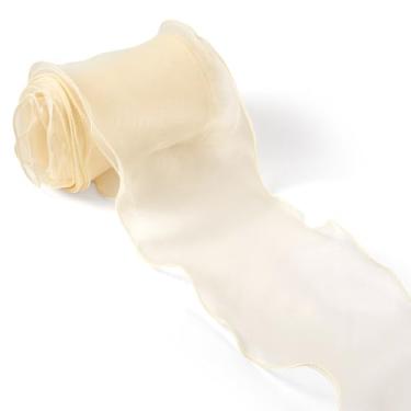 Imagem de KISSITTY Fita de organza de 11 cm de largura, 13 metros de cor de chicote de mamão, fitas decorativas de poliéster para cerimônia de corte de árvore de Natal, guirlandas de casamento, laços, decoração