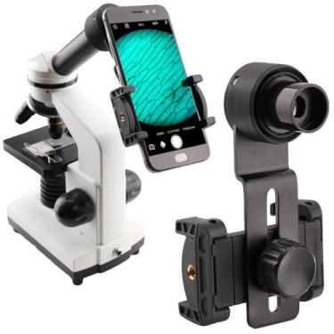 Imagem de Starboosa Adaptador de microscópio para smartphone com ocular Widefield WF16x integrada, cabeça impressa em 3D, moldura de liga de alumínio, suporte de telefone com grampo de mola — Serve para tubos