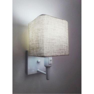 Imagem de Arandela Quadrada Vivare Md-2019 Base Branco Com Interruptor Cúpula Em Tecido - Bivolt Branco-rustico-bege 127-220v