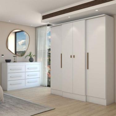 Imagem de Guarda-Roupa Casal Europa 4 Portas 2 Gavetas e Cômoda 6 Gavetas Branco