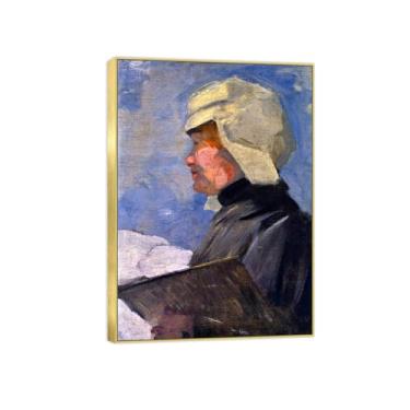 Imagem de BMZFYBS Arte de parede em tela reprodução de pintura famosa - imagens de moldura dourada para sala de estar - homem com chapéu - pôster e impressões 50 x 70 cm 20 x 27 pol