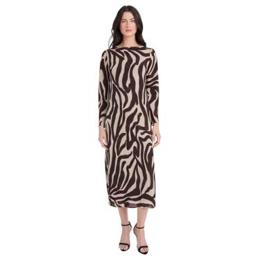 Imagem de Donna Morgan Vestidos de festa de aniversário com estampa animal midi zebra manga longa, cáqui/marrom, 44