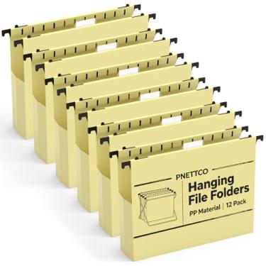 Imagem de Pastas de arquivo de plástico com capacidade extra, pacote com 12 pastas suspensas reforçadas, expansão de 5 cm, tamanho carta para arquivos em massa/gráficos médicos (amarelo creme)