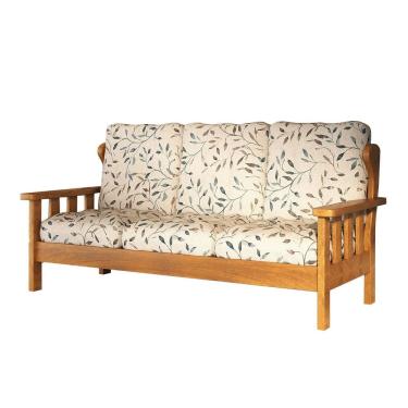 Imagem de Sofá 3 Lugares com Almofadas Tecido Sintético 100% Madeira Maciça Mogno Mel