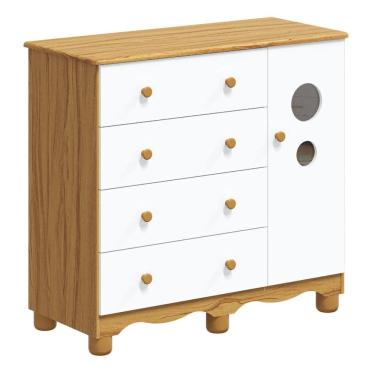 Imagem de Cômoda Bebê Moveis Peroba Bolinha MDF 04 gavetas 01 porta