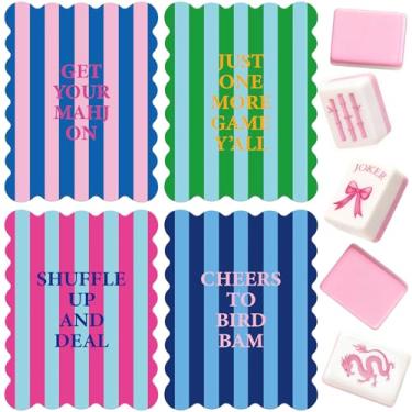 Imagem de FYSUIMU 4Pcs Mahjong Shuffler Cards Scalloped Mahjong Tile Mixer Funny Saying Striped Plastic Mahjong Accessories for Home Party Game Supplies