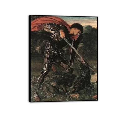 Imagem de SDYJ6GSW Edward Burne Jones Arte de parede São Jorge e o Dragão Pôster de pinturas famosas reprodução de imagens românticas decoração de parede Edward Burne Jones decoração de casa 50 x 40 cm (20 x 16