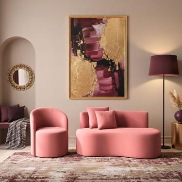 Imagem de Conjunto 01 Poltrona + Sofá Curvo Orgânico Nature Gaia Suede Rosa - Mo