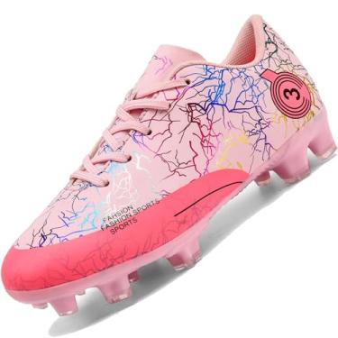 Imagem de DimaiGlobal Chuteira de futebol infantil para meninos e meninas, chuteiras de futebol para treinamento ao ar livre, tênis esportivo profissional, juvenil, grama, tênis unissex, rosa, 17