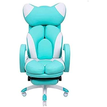 Imagem de Gaming, ergonômico, escritório, computador fofo pode ficar com apoio para os pés, braço giratório, azul, sem apoio para os pés