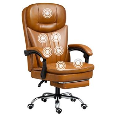 Imagem de Cadeira de mesa de massagem de 7 pontos, cadeira de escritório com apoio para os pés, cadeira de jogo de rodas, cadeira de trabalho de couro PU, almofada lombar e cadeira giratória giratória cadeira