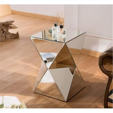 Imagem de Mesa Lateral Pequena Mesa Lateral, Mesas De Cabeceira De Sofá, Mesa De Café De Vidro, Mesa De Cabeceira Espelhada, Mesa De Lanche, Criativa Caixa De Canto A Sala D, Silver Mirror, 32X32X52CM