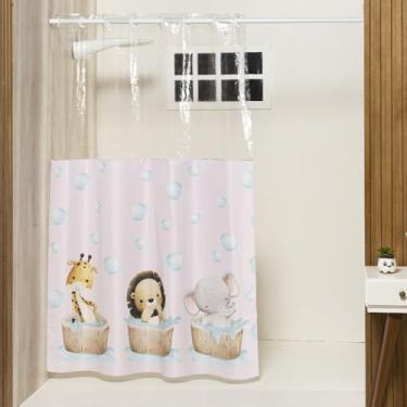 Imagem de Cortina de PVC para Box Banheiro - Kit Completo c/Ilhos e (SAFARI ROSA)