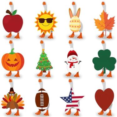 Imagem de Conjunto de 12 mini roupa de ganso de mesa 17 cm outono dia das bruxas dia de ação de graças, Natal, 4 de julho, dia dos namorados, tecido de feltro, roupa magnética para decoração de ganso de mesa de