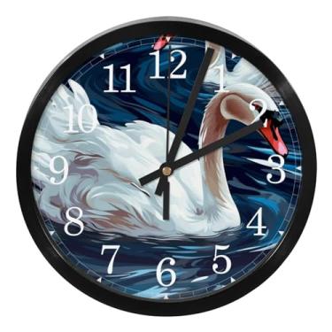 Imagem de LILINWAN Swan Relógio de parede branco nobre 24 cm silencioso sem tique-taque operado por bateria relógios de parede decorativos para escritório, escola, quarto, casa