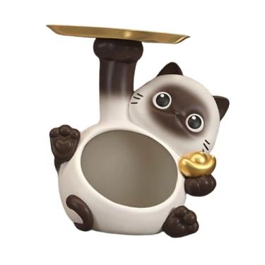 Imagem de IEUDNS Bandeja de armazenamento de estátua de gato fofo, exibição de chocolate, porta-chaves para presente de inauguração de casa