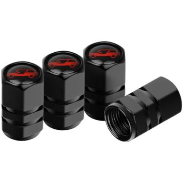 Imagem de smnuxwm 4 peças de tampas de haste de válvula de pneu de carro para acessórios Jeep Wrangler capas de válvula de roda de liga de alumínio conjunto de tampa de ar de pneu à prova de vazamento (vermelho