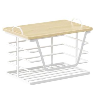 Imagem de Porta-sacos de lixo com parte superior de madeira, dispensador de saco de lixo grande e pequeno para cozinha, despensa, organização de lavanderia, suporte de parede ou bancada, branco maior