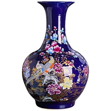 Imagem de Vaso Grave Cerâmica Artesanal Artesanato Piso Grande Peônia Mapa Acessórios para Casa Escritório (Azul Tesouro 58 * 37 cm) para Flores