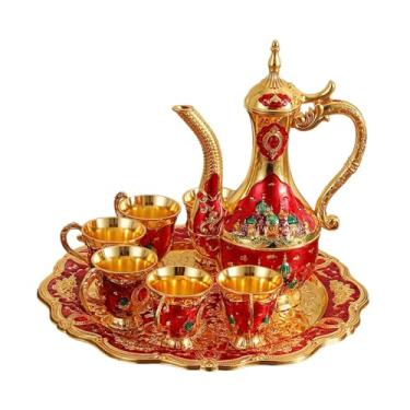 Imagem de Fenteer Conjunto de chá turco, jarra europeia, design vintage, elegante, multifuncional, kit de pote de vinho de metal, bule de luxo para casamento, sala de, Vermelho