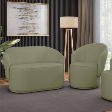 Imagem de Sofá Namoradeira e Poltrona Orgânica para Sala Malu Bouclê Pistache M11 - D'Rossi