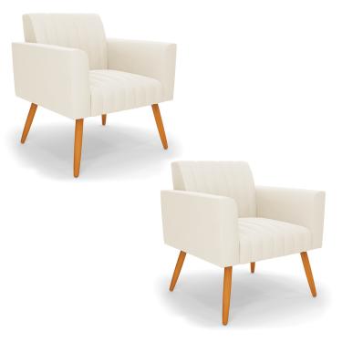 Imagem de Kit 2 Poltronas Viena Gomada Veludo Bege Pés Palito Castanho - D'Rossi