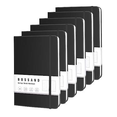 Imagem de BOSSAND Cadernos pautados pautados, pacote com 6 cadernos A5 para escrita, 200 páginas 100 g/m², papel pautado grosso para faculdade, capa dura, 21 cm x 14,6 cm, preto