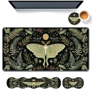 Imagem de DHEEBFWE Conjunto de mouse pad com teclado, mesa grande + descanso de pulso para teclado + suporte de pulso para mouse + porta-copos para alívio da dor e antiderrapante, conjunto de mouse para casa