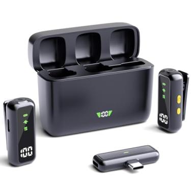 Imagem de BridsQeen Microfone Lavalier sem fio para Android iPhone15 16 Pro PC, bateria 48H, alcance de 40 m, cancelamento e reverberação de ruído de 3 níveis, 2 microfones com capa de carregamento para