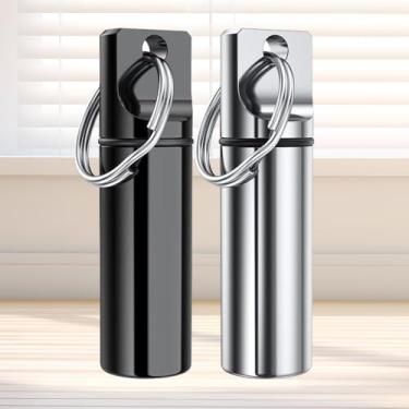 Imagem de Pacote com 2 mini porta-comprimidos – Porta-comprimidos de liga de alumínio impermeável para viagens e uso diário (preto prata)