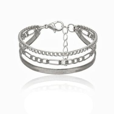 Imagem de Tornozeleira geométrica de corrente de cobra feminina - Joia empilhável de várias camadas com borda moderna