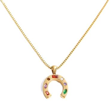 Imagem de Colar de aço inoxidável com pingente de ferradura da sorte joia moderna para mulheres e homens, 45+5cm, Aço inoxidável, Sem Pedra Preciosa