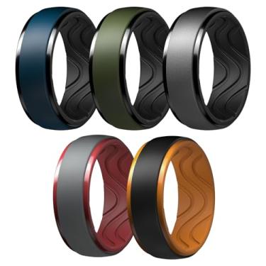 Imagem de Egnaro Anéis de casamento masculinos de silicone: anel de borracha de 10 mm de largura e 2,5 mm de espessura - hipoalergênico para academia/ar livre/presente, 9.5-10, Silicone, Sem pedra preciosa