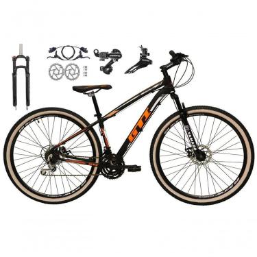 Imagem de Bicicleta Aro 29 Gti Roma Shimano 24v K7 Freio A Disco Hidráulico Garfo Com Trava Pneu Faixa - Preto-laranja Tam.15