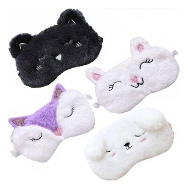 Imagem de Máscaras de dormir 4 peças de máscaras fofas de pelúcia para animais para crianças/adultos